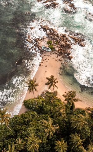 Aerial Sunset Photo of Secret Beach close to Mirissa in South Sri Lanka